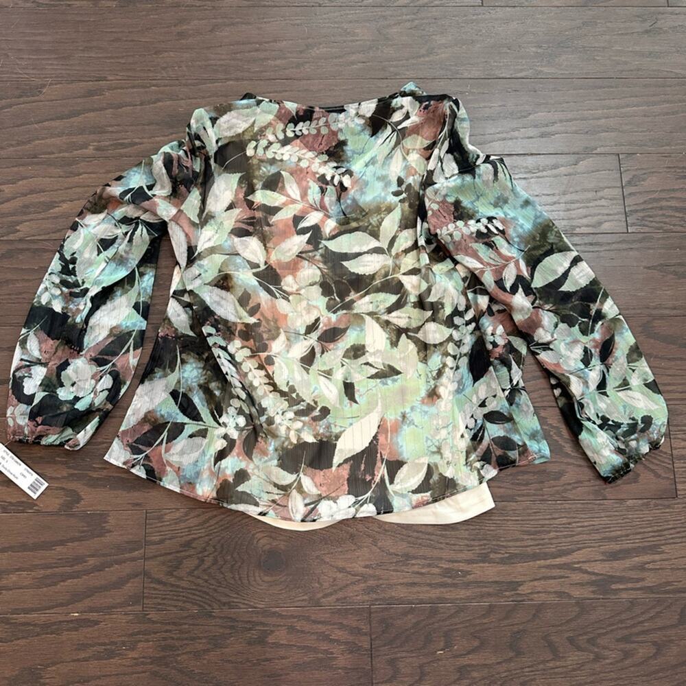 Zac & Rachel Sheer Floral Ruffle Blouse Dusty Olive Multi  Size Small NWT - Picture 4 of 11